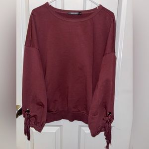 Doe & Rae, Tie Sleeve Sweatshirt, Color Burgandy, Size Large